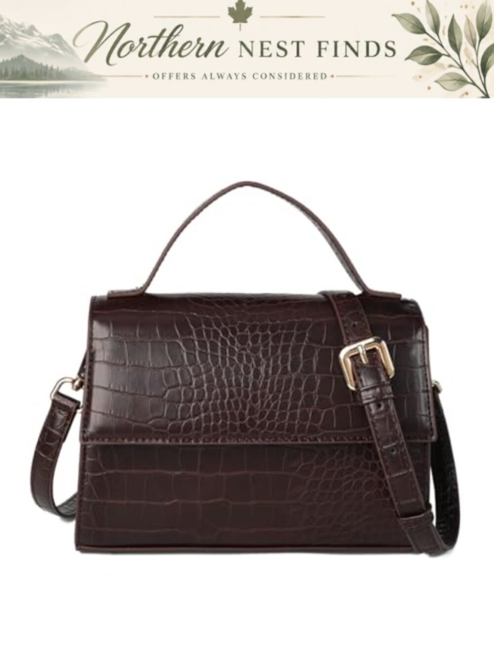 Small Crocodile Embossed PU Leather Crossbody Bag with Top Handle